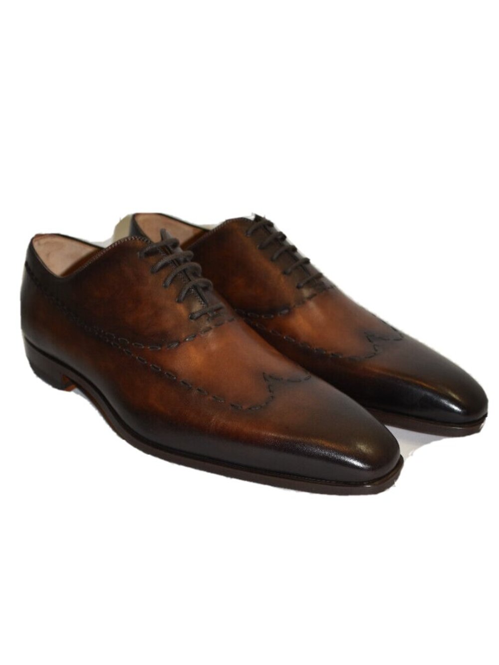 New! Magnanni Trey Square Toe Wingtip Oxford Brown Leather Size 7 US 21890 DD34